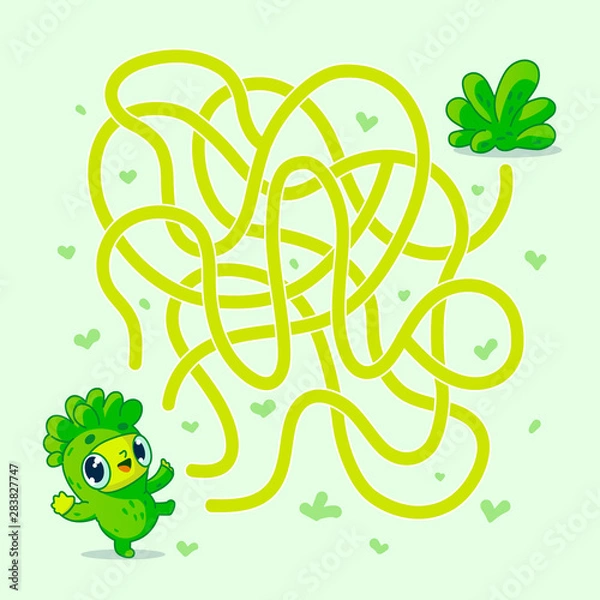 Obraz Help vegan character find path to salad. Labyrinth. Maze game for kids. Vector illustration.