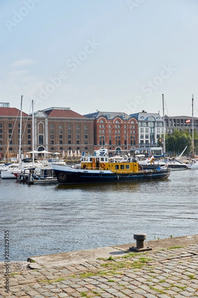 Fototapeta group of ships moored in the port