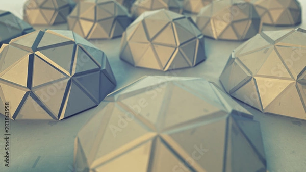 Fototapeta Polygonal metal objects abstract 3D render illustration