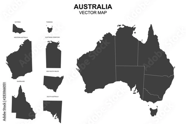 Fototapeta wektorowa mapa australii z granicami państw