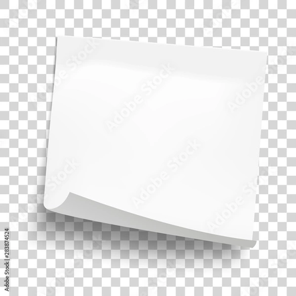 Fototapeta White sheet of note paper isolated on transparent background. Sticky note. Mockup of white note paper. Vector illustration.