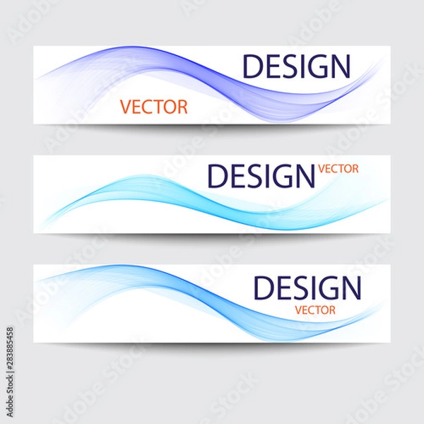 Obraz Vector set of banners. Abstract backgrounds with blue wave