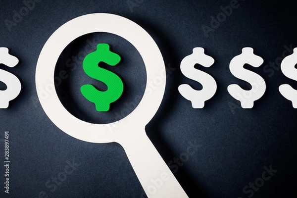 Obraz Checking finance with magnifying glass