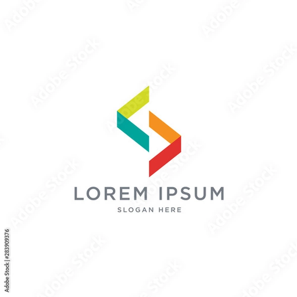 Fototapeta Minimal geometric abstract colorful S letter initial logo template vector