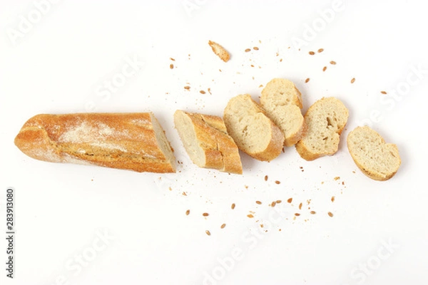 Fototapeta fresh bread on a white background top view.