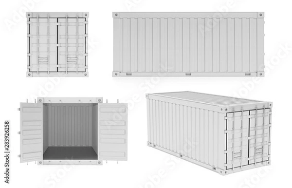 Obraz White shipping freight containers. 3d rendering illustration