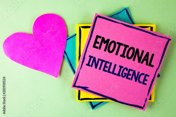Obraz Writing note showing Emotional Intelligence. Business photo showcasing Capacity to control and be aware of personal emotions written Pink Sticky Note Paper plain background Heart next to it.