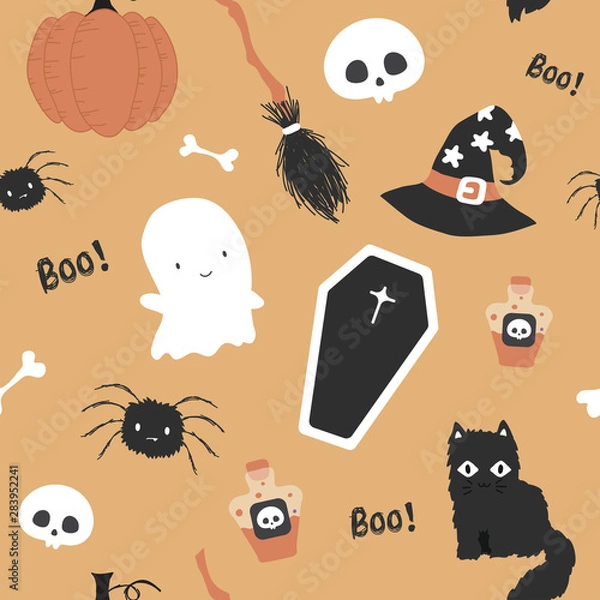 Obraz Cute Halloween on orange background seamless pattern