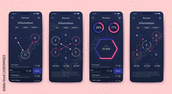 Fototapeta Different UI, UX, GUI screens and flat web icons for mobile apps