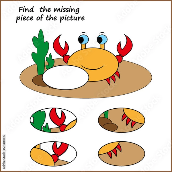 Fototapeta Visual logic puzzle: Find missing piece - Puzzle game for kids. Worksheet for Children. 
