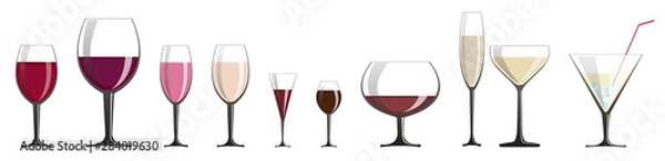 Fototapeta a set of glasses of different shapes with a variety of wines and light alcoholic beverages.