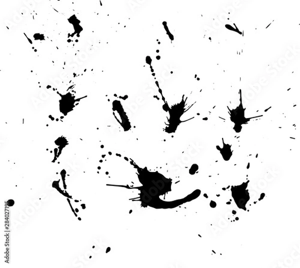 Obraz Messy ink blot, black drops on white background. Vector illustration. Big splashes
