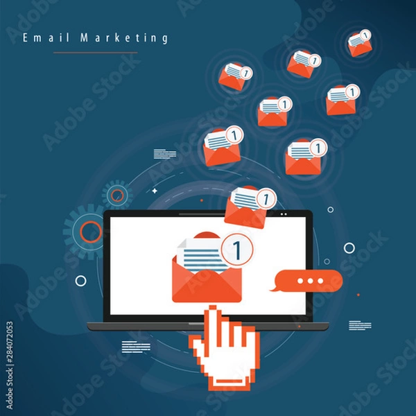 Obraz Email, letter. Sending, receiving mail messages, collecting and exchanging information.