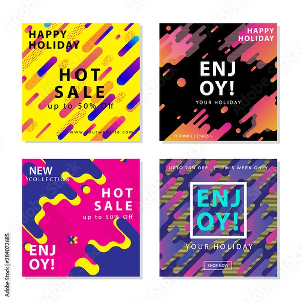 Fototapeta Collection of square social media post template with rounded modern dynamic shapes graphic element