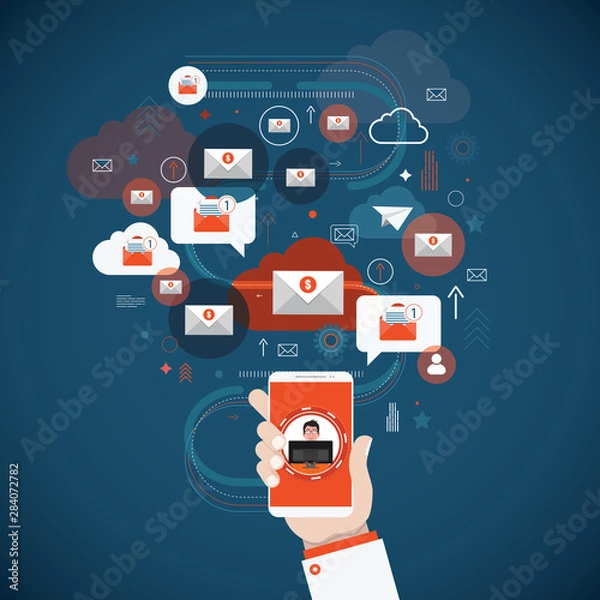 Fototapeta Email mobile phone notifications vector illustration, 