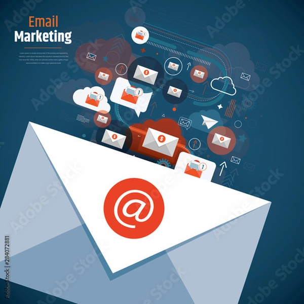 Fototapeta  Vector illustration concept of email marketing. Creative flat design for web banner, marketing material, business presentation, online advertising. 