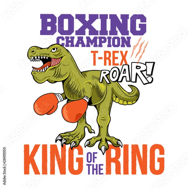 Fototapeta Boxing champion dino T-REX print design