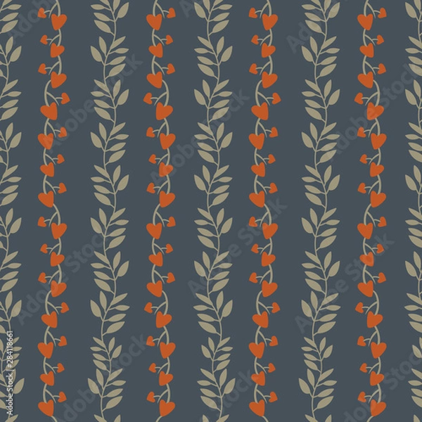Obraz Seamless background pattern with simple vertical vines and tree branches colored on autumn color.