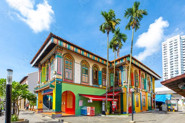 Obraz Kolorowa fasada budowania w Little India, Singapur.
