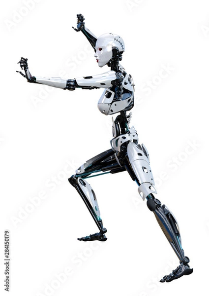 Fototapeta 3D Rendering Female Robot on White