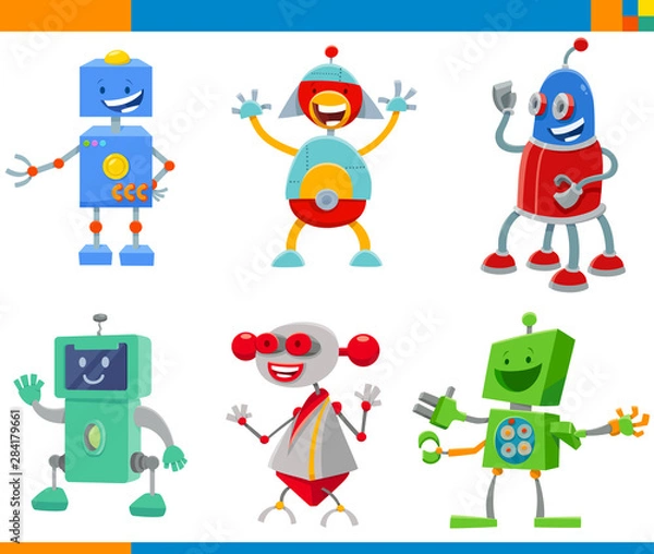 Fototapeta Cartoon Robots and Droids Characters Set