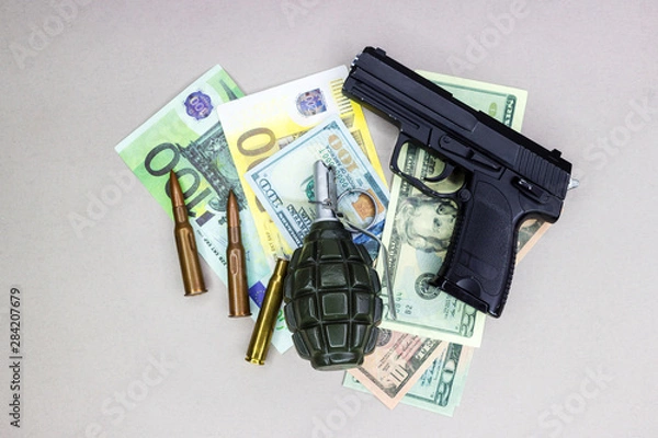 Fototapeta Background and texture on the theme of the sale of weapons