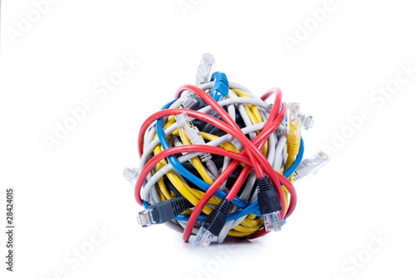 Fototapeta Multicolored computer cable isolated on white background