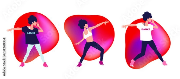 Obraz Woman dancing zumba in fitness studio vector illustration. Aerobic fitness. 