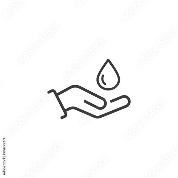 Fototapeta Hand and water drop line icon.