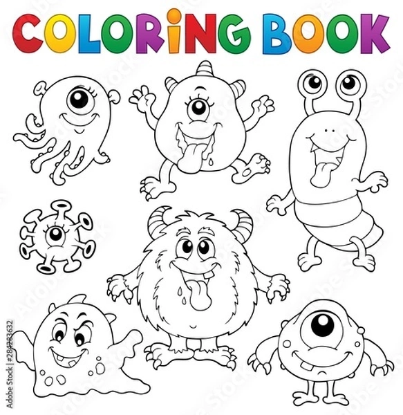Fototapeta Coloring book monsters theme set 1
