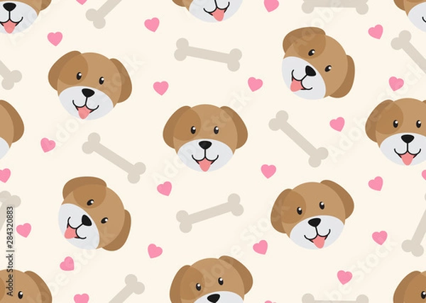 Fototapeta Seamless pattern of Cute face dog with bone background 