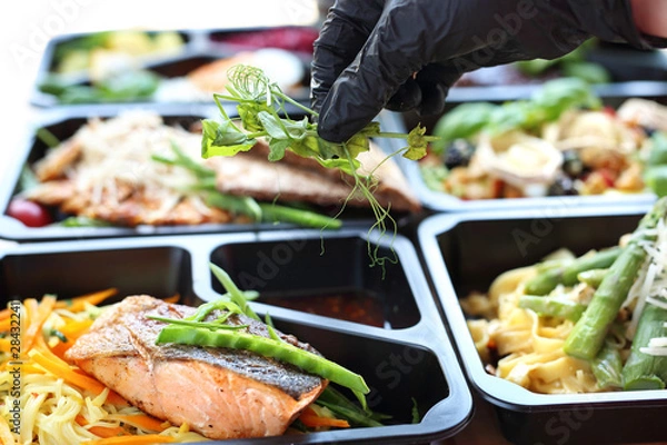 Obraz Meal prep. Appetizing lunch boxes. A balanced healthy diet