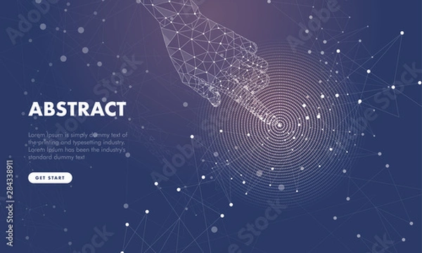 Fototapeta Touch the future hand and arrows analytics. Innovations robot systems hand and intellectual systems. Сomputers construction of graphics. Abstract illustration in programming structure.