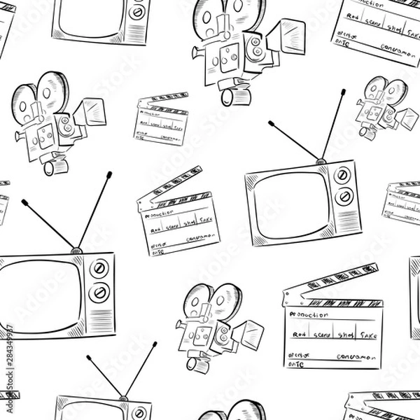 Fototapeta Cinema seamless texture objects white