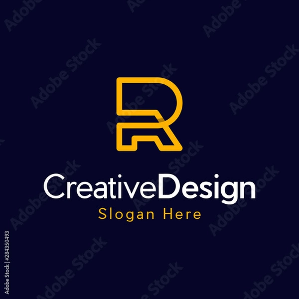 Fototapeta Alphabet letters Initials Monogram logo R, Letter R logo monogram, mockup hipster black and orange design element,