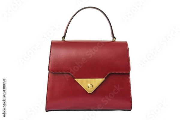 Fototapeta Red women's bag, white background, isolate