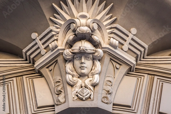 Fototapeta Fragment with mascaron of Jugendstil facade