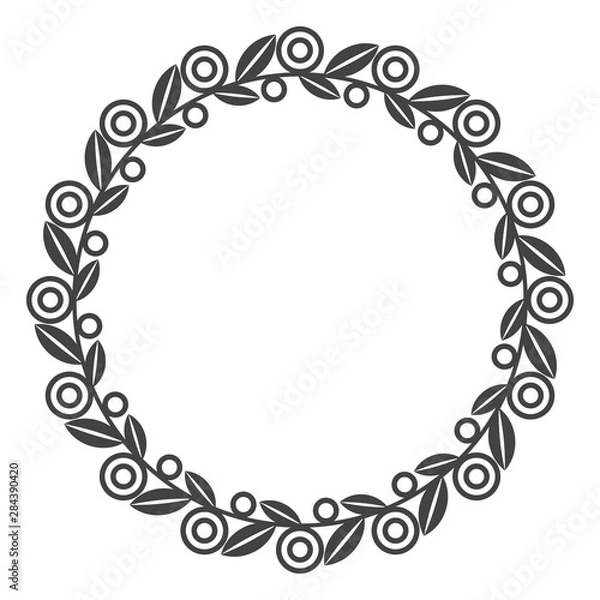 Fototapeta Circle leaf frames. Floral leaves round frame, flower ornament circles and flowers circled border. Laurel leaf wreath icons for wedding invitation card. Decoration isolated vector symbols set