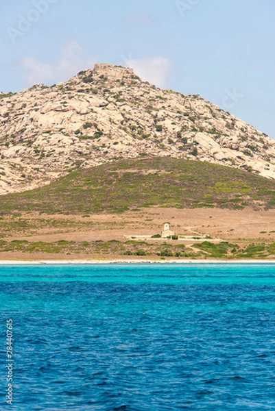 Fototapeta Italy, Sardinia, Fornelli Passage shortcut between west and east. Asinara Island used to be penal colony now nature reserve in national park system.
