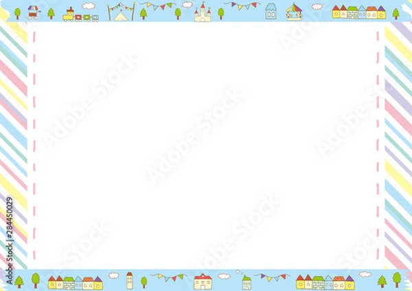 Fototapeta 街並み　マスキングテープ　フレーム　ストライプ背景