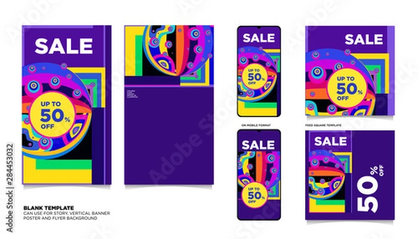 Fototapeta Fluid,Curvy, and Liquid Colorful Flat Summer Sale 50% discount Background. The Template can use for, landing page, template, ui, web, homepage, poster, banner, flyer. 