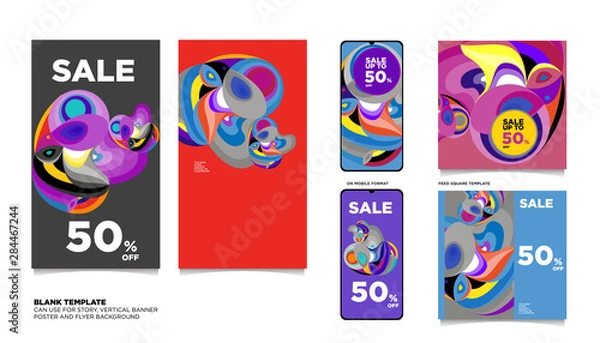 Fototapeta Fluid,Curvy, and Liquid Colorful Flat Summer Sale 50% discount Background. The Template can use for, landing page, template, ui, web, homepage, poster, banner, flyer. 