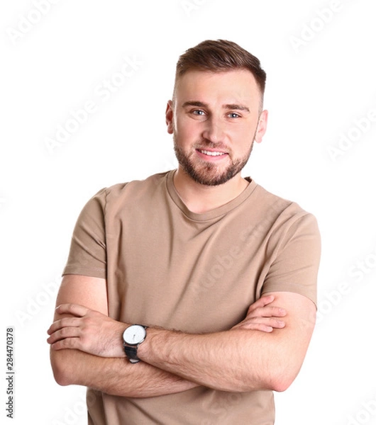 Obraz Portrait of handsome happy man on white background