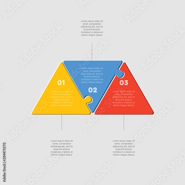 Fototapeta Three puzzle jigsaw triangle line diagram graphic.