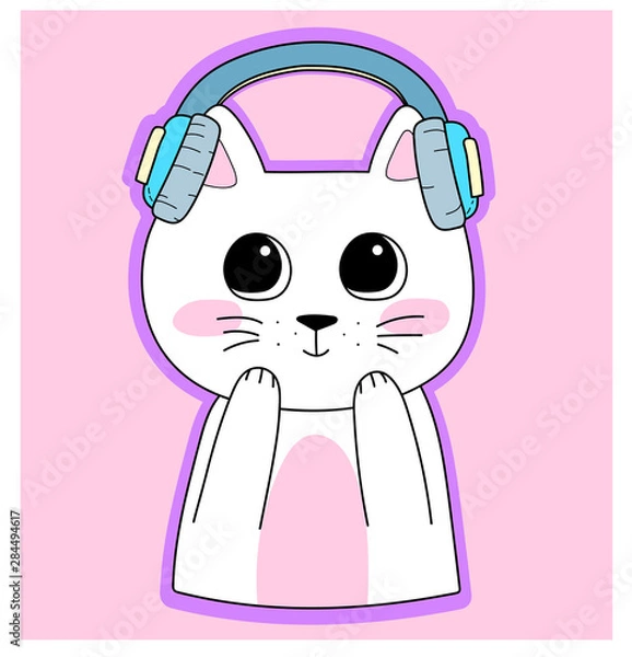 Obraz Cat in headphones. Vector illustration.