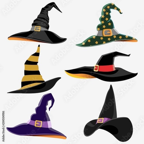 Fototapeta Design Elements for Halloween. Halloween symbol. Witch Hat. Hats of the wizard. Flat vector illustration.