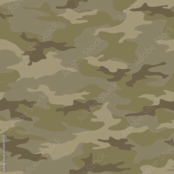 Fototapeta Seamless camouflage pattern. Khaki texture, vector illustration. Camo print background. Abstract military style backdrop