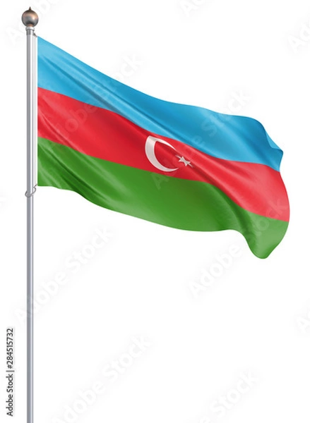 Fototapeta Azerbaijan flag blowing in the wind. Background texture. 3d rendering; waving flag. Isolated on white.