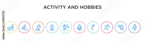 Fototapeta activity and hobbies concept 10 outline colorful icons