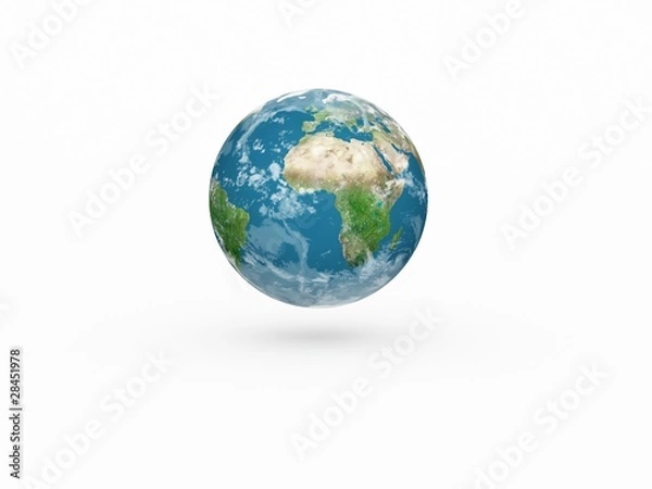 Fototapeta Earth model on white background with shadow
